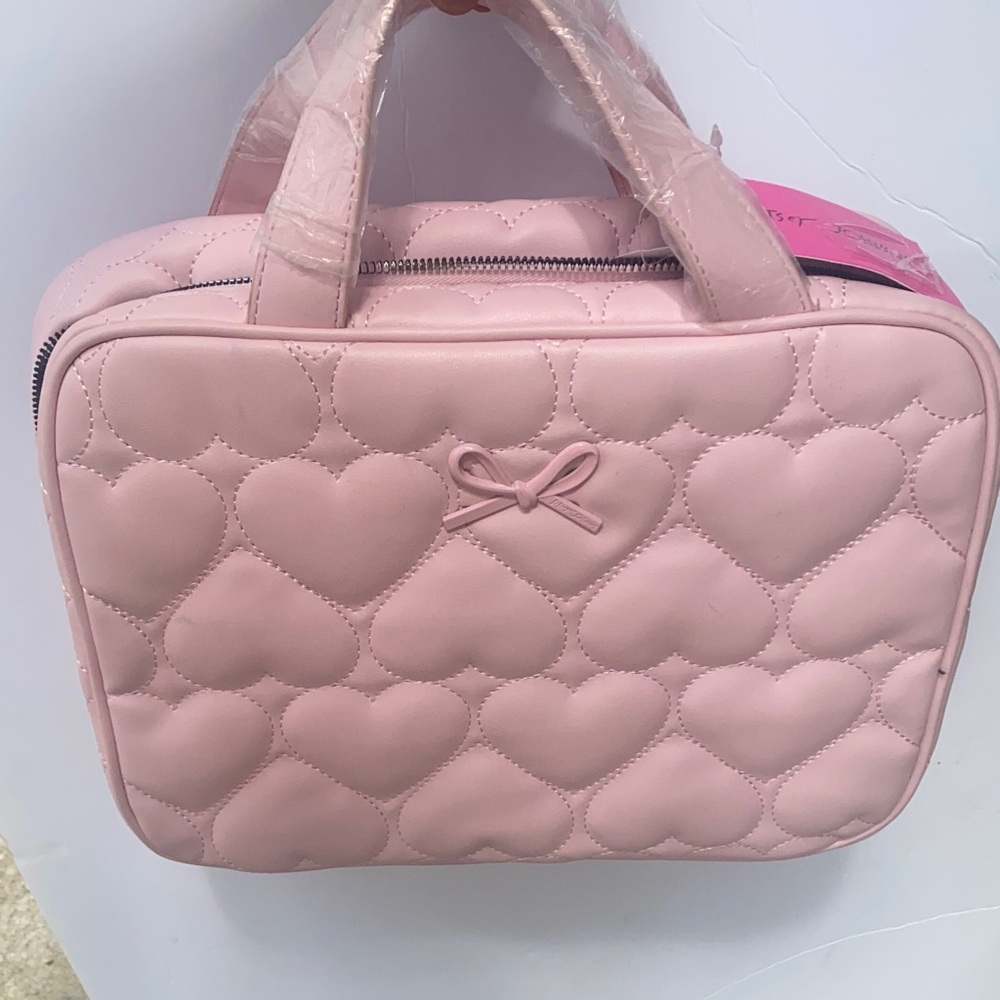 Betsey Johnson Pink Heart Quilted Cosmetic Bag